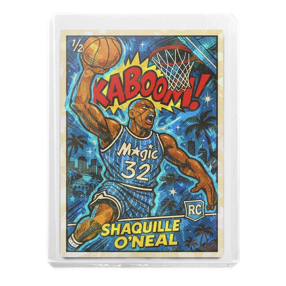 Shaquille O’Neal 1/2 SP RC Cracked Ice Holographic Comic Art Trading Card Rookie